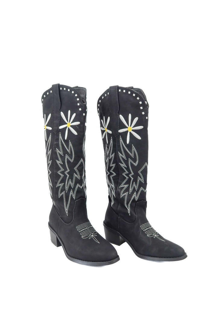 Pink Lily black daisy cowboy boots NWT (7)