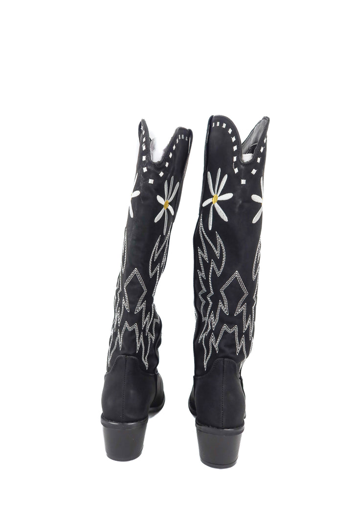 Pink Lily black daisy cowboy boots NWT (7)