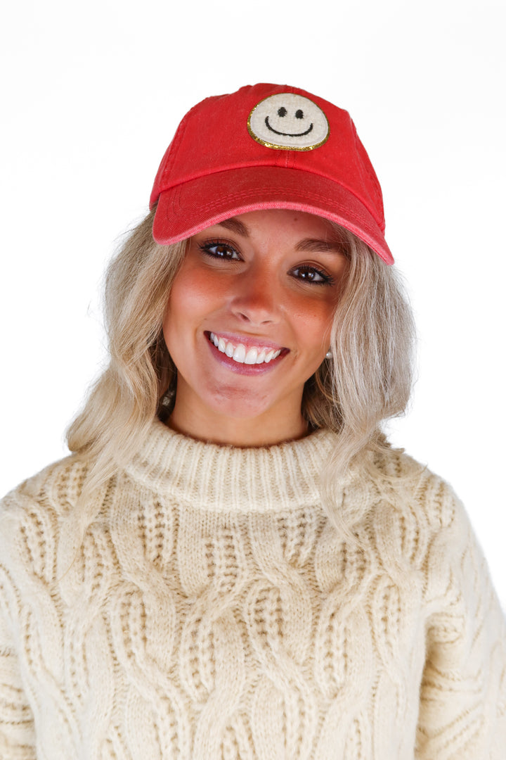 SportsMan Red Washed Smiley Cap