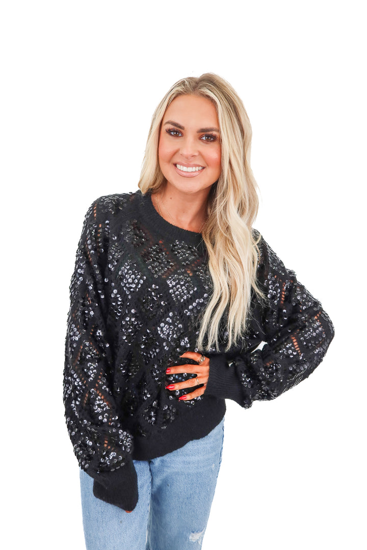 Rotate sequin black sweater (S)