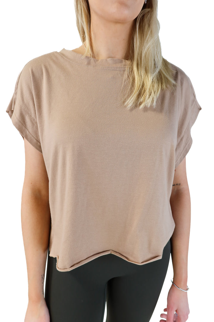brown backless short sleeve top (m)