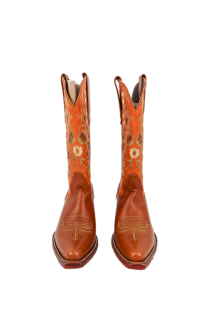 Sols "Marci" brown flower cowboy boots NWT (7; retail $325)