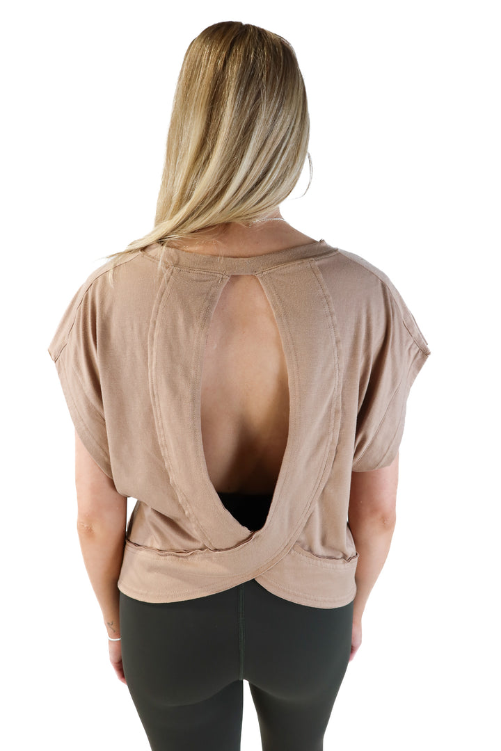 brown backless short sleeve top (m)