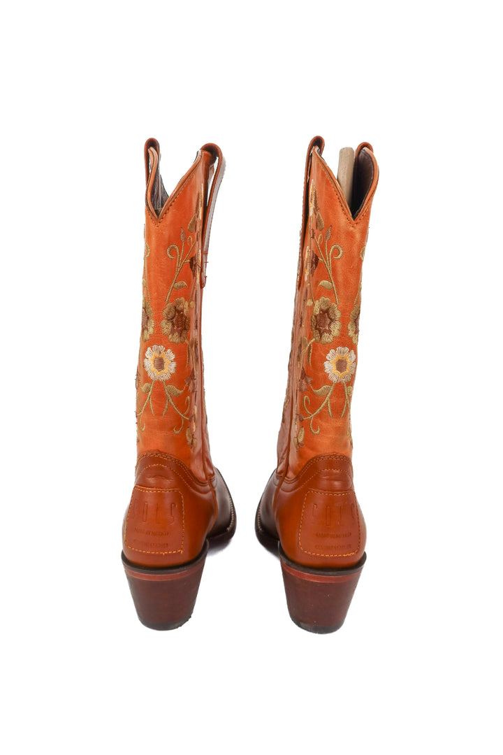 Sols "Marci" brown flower cowboy boots NWT (7; retail $325)