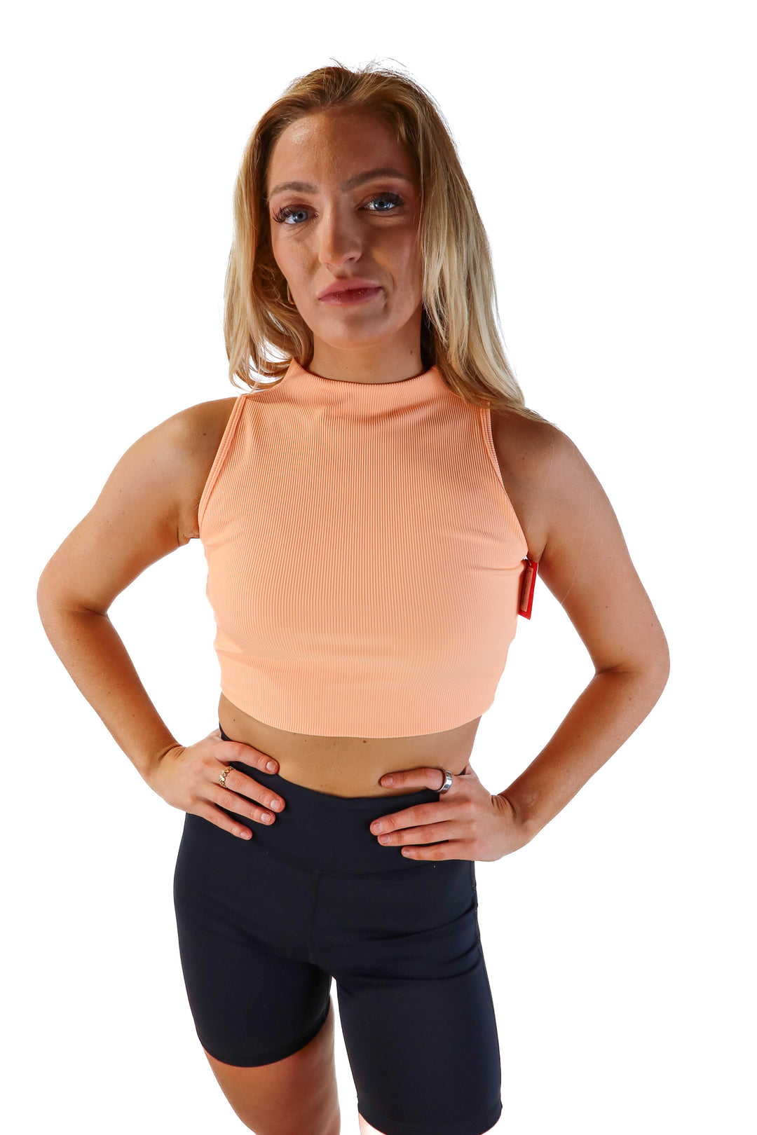 Spanx melon “contour rib mock neck crop top” NWT (m; retails for $58)