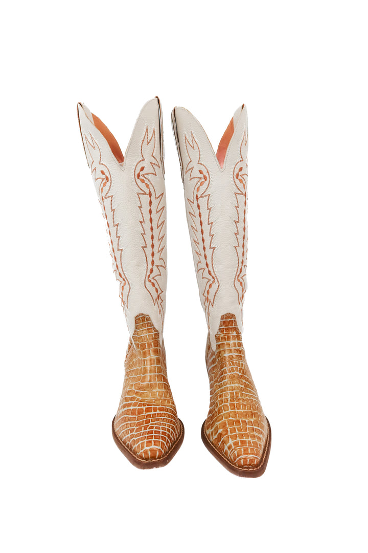 Dingo snakeskin and white tall cowboy boots (7.5; retail $189)