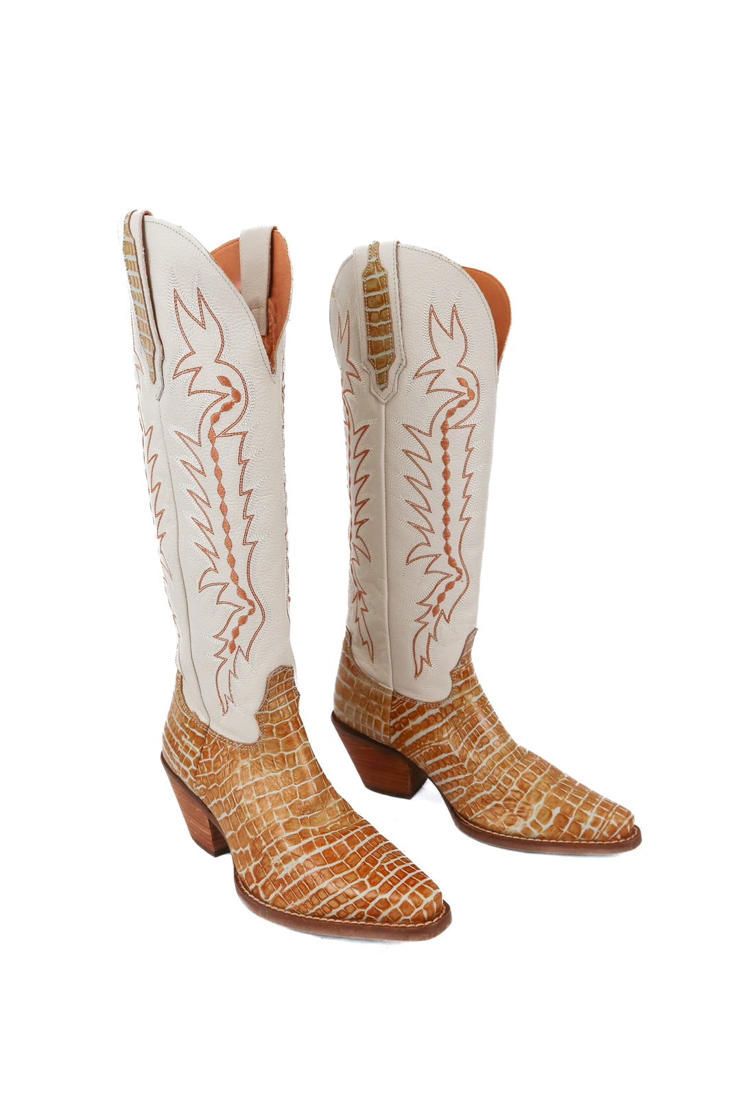 Dingo snakeskin and white tall cowboy boots (7.5; retail $189)