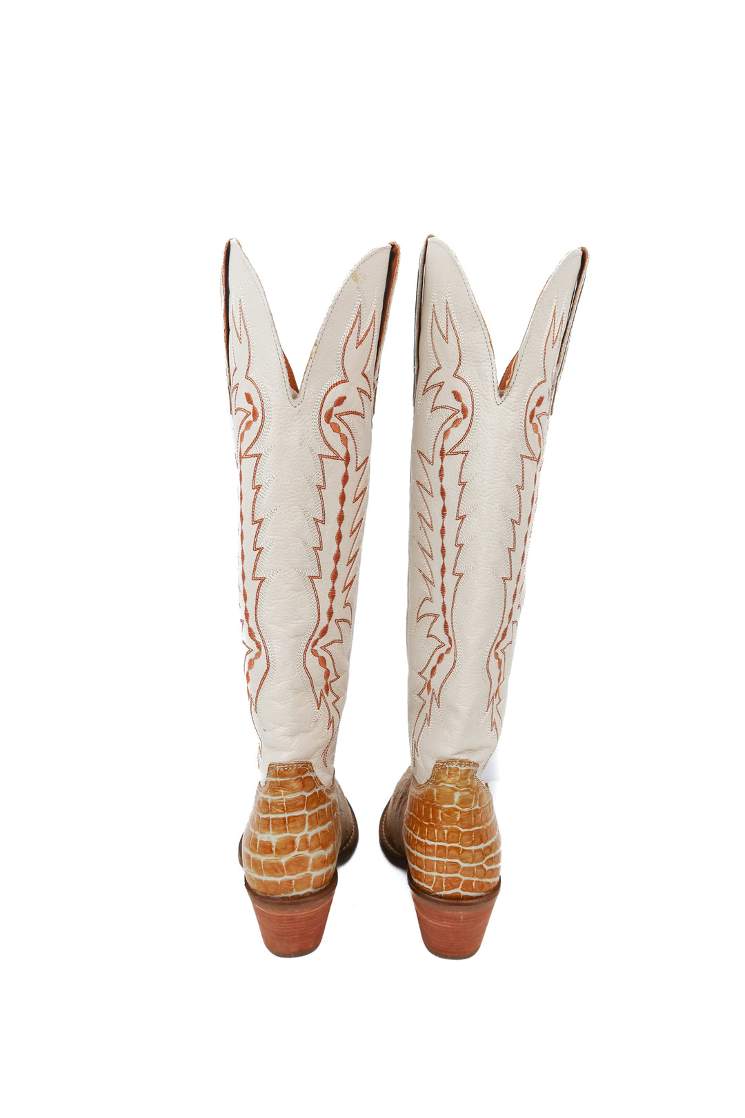 Dingo snakeskin and white tall cowboy boots (7.5; retail $189)
