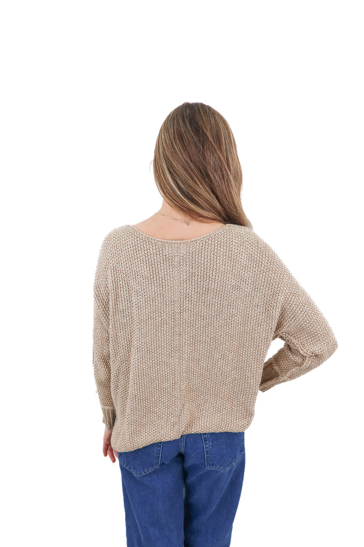 BlueIvy tan crochet knit pullover (S/M)