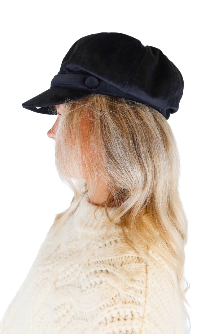 Black Velvet Newsboy Cap