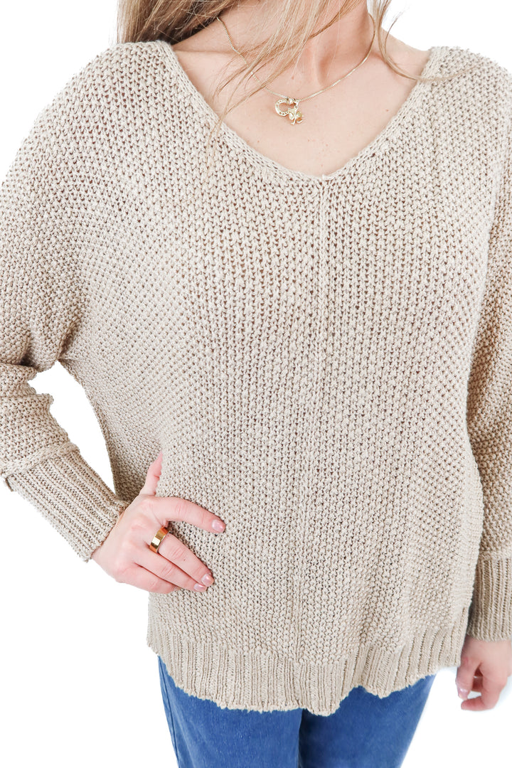 BlueIvy tan crochet knit pullover (S/M)