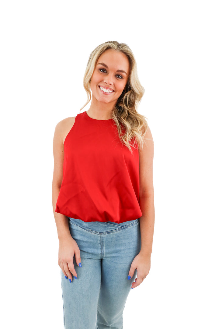 zara red sateen bubble top nwt (xs; retail $45.90)