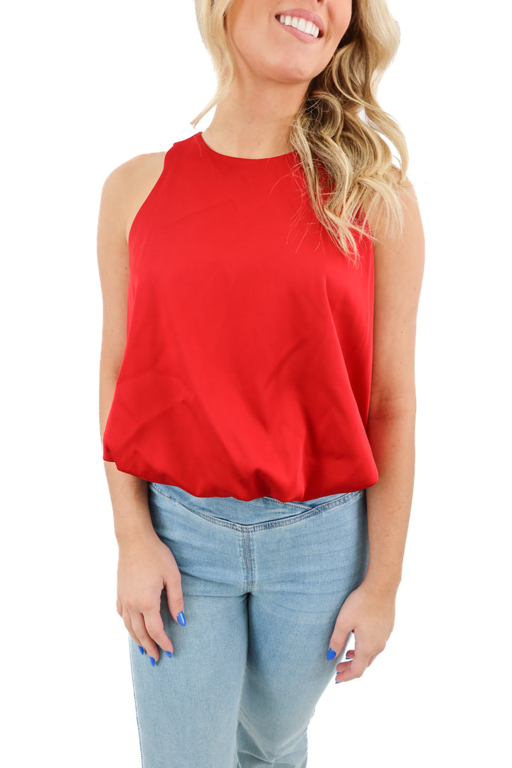 zara red sateen bubble top nwt (xs; retail $45.90)