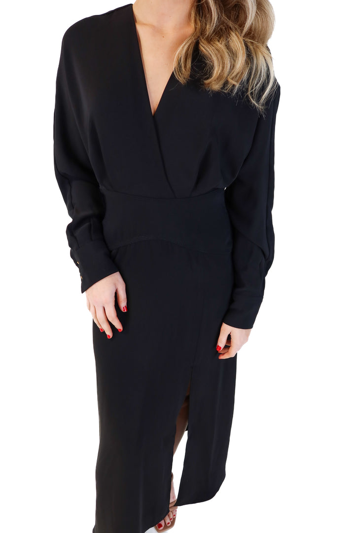 MNG black deep v maxi dress (s; retails for $99.99)