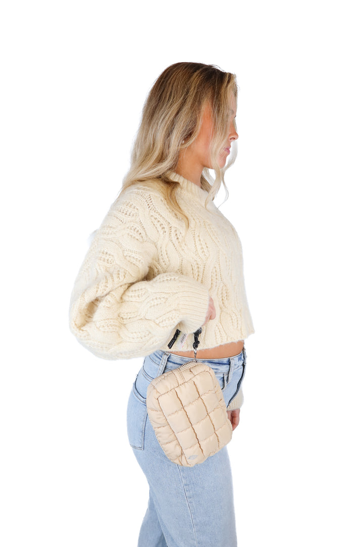 Free People Sand Quilted Nylon Zipper Pouch NWT; Retail $30
