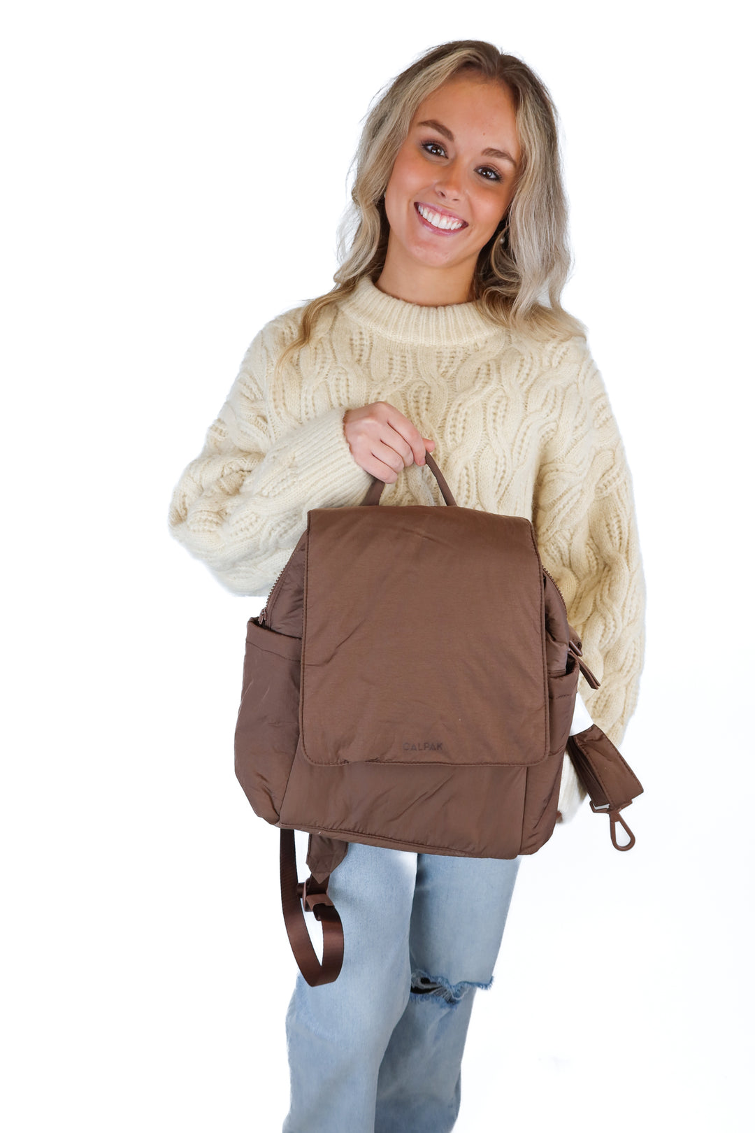 Calpak Brown Nylon Backpack NWOT (retail $138)