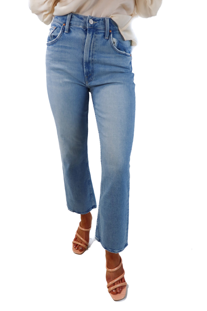 Mother light wash straight jeans (26; retails for $238)