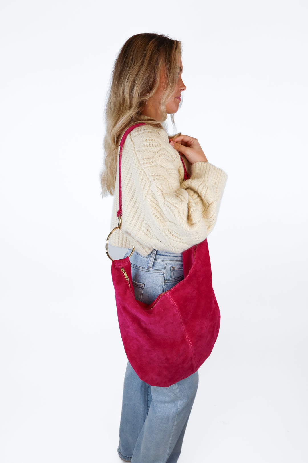 Marlon Fuchsia Suede Large Hobo Handbag (retail $165)