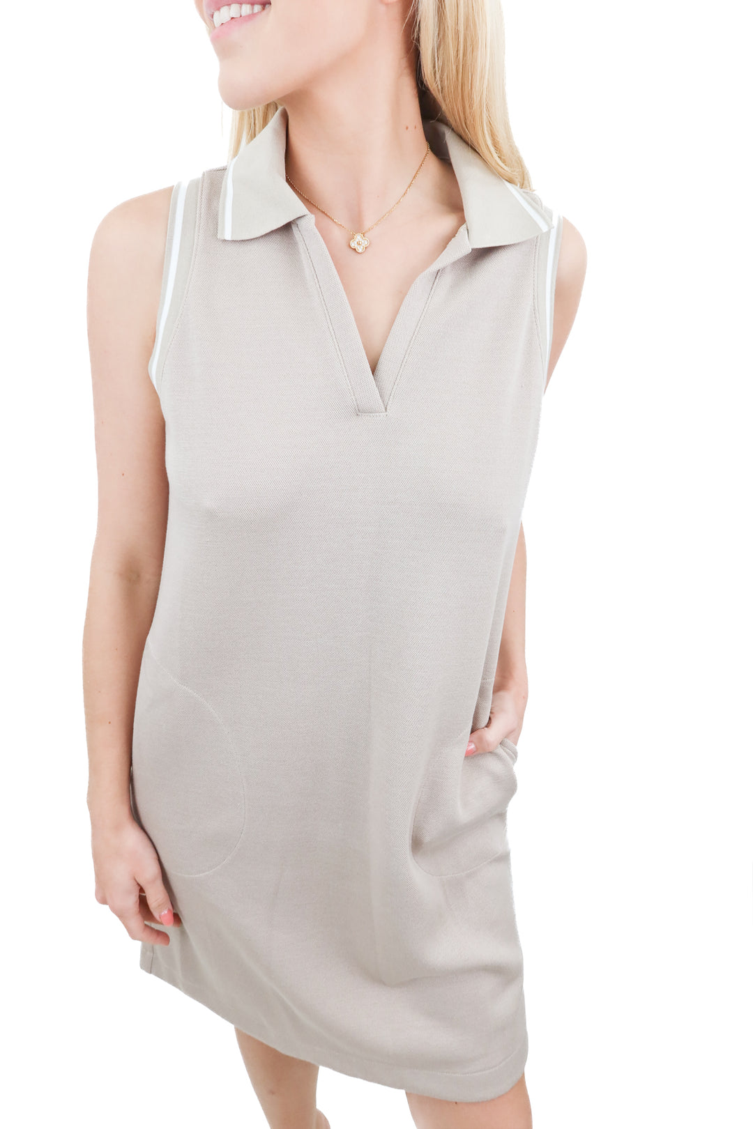 Spanx AirPique taupe sleeveless polo mini dress NWT (retail $128)