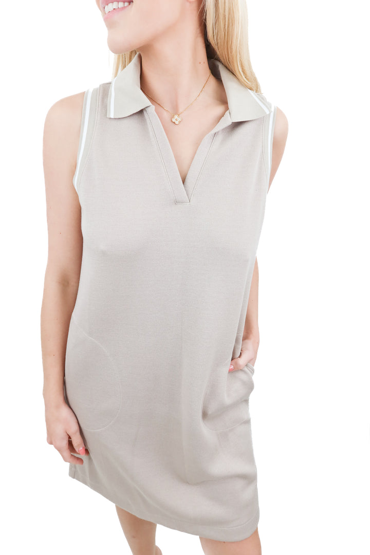 Spanx AirPique taupe sleeveless polo mini dress NWT (retail $128)