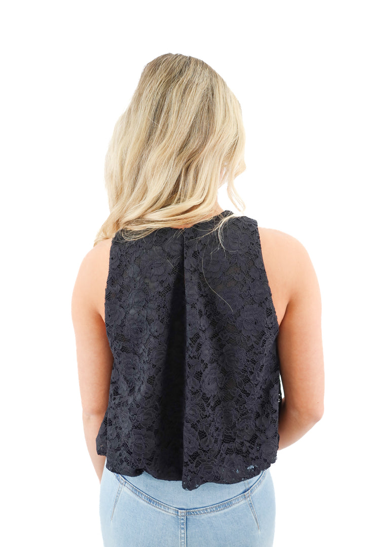 zara black lace bubble top (m)