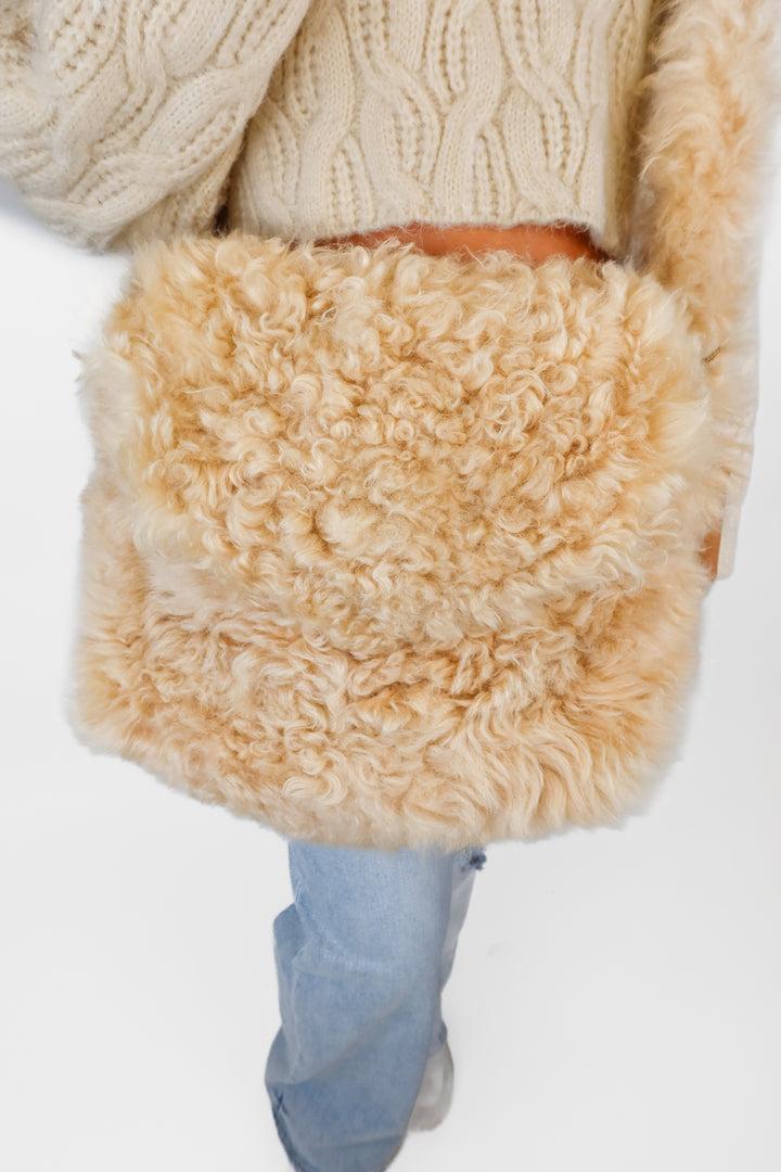 Saint Laurent Beige Genuine Shearling Shoulder Bag (retail approx. $4,000)*