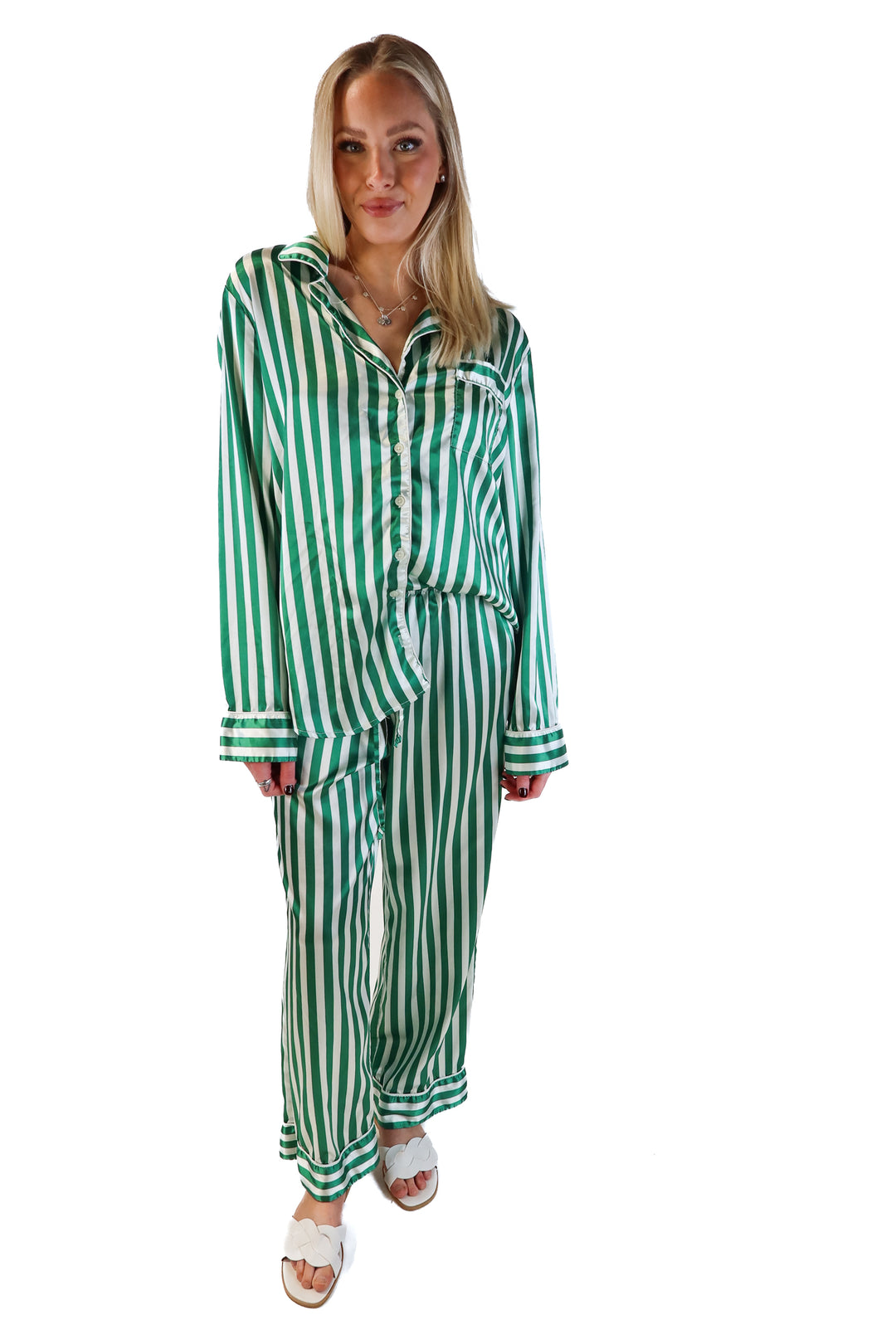Show Me Your Mumu Green and White Striped Set (S; retail $138)