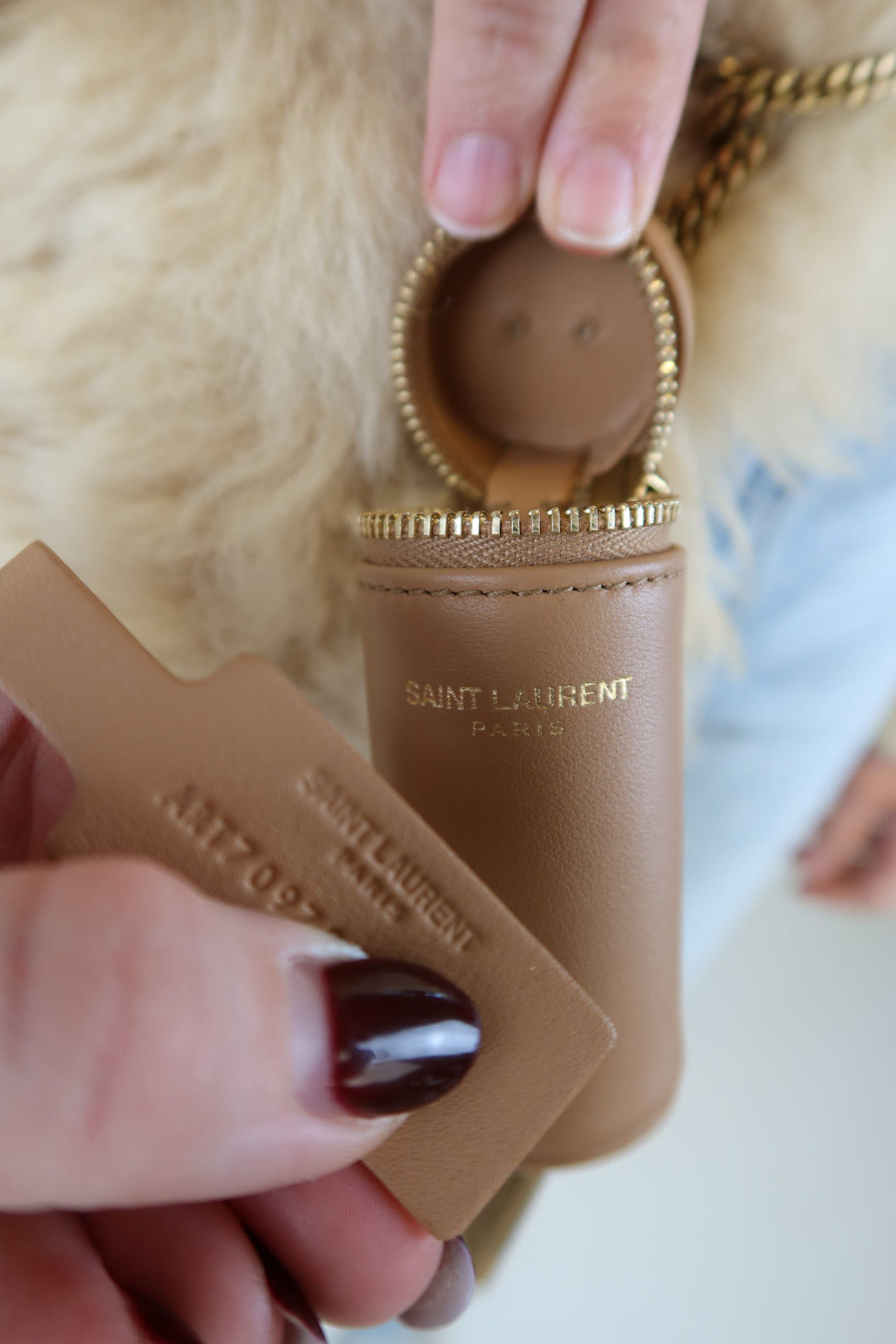 Saint Laurent Beige Genuine Shearling Shoulder Bag (retail approx. $4,000)*