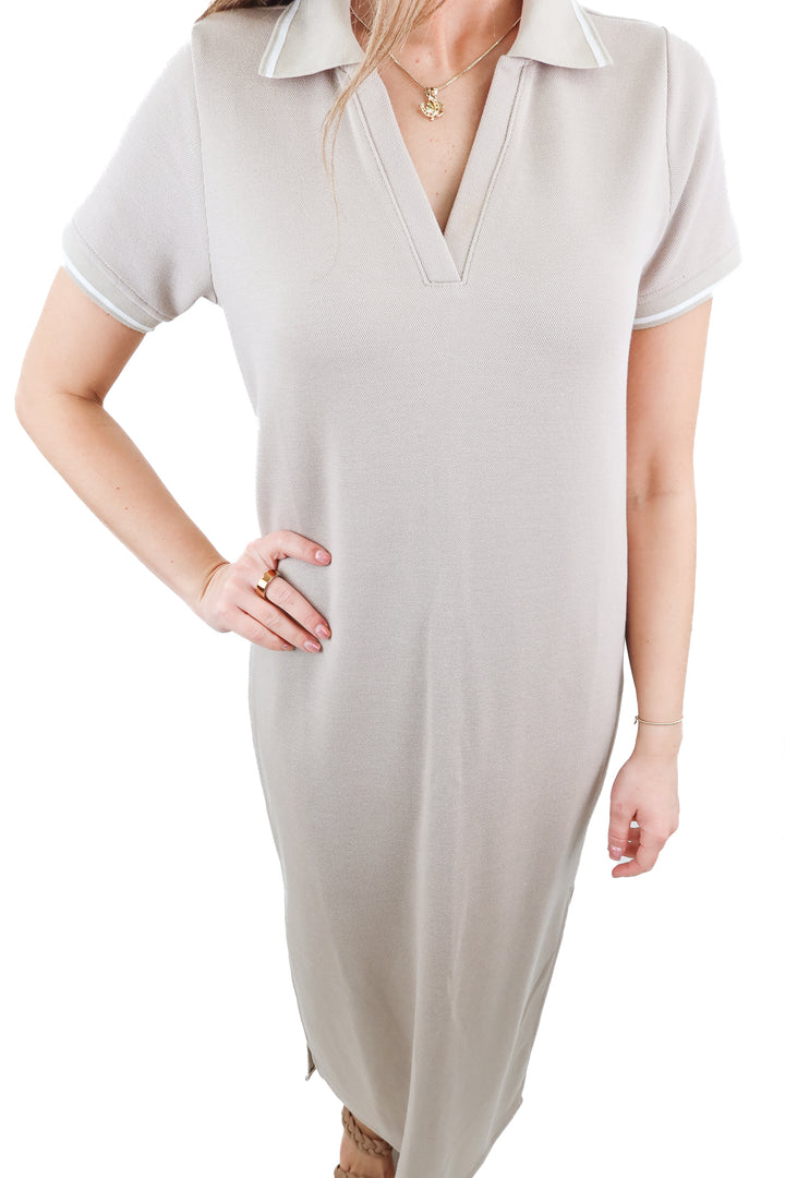 Spanx AirPique taupe polo maxi dress (retail $158)