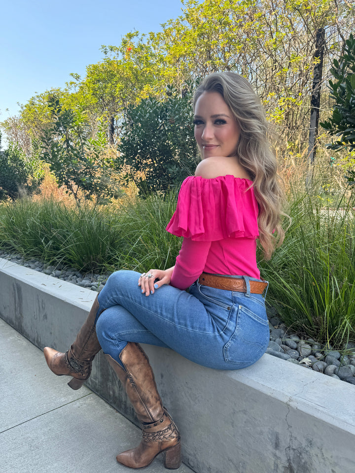 *AUCTION* anthropologie pink off the shoulder ruffle top (xxs)