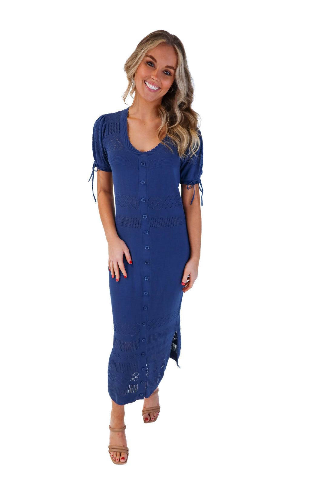 Venus slate blue crotchet maxi dress (s; retails for $59.90)