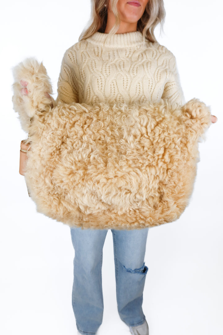 Saint Laurent Beige Genuine Shearling Shoulder Bag (retail approx. $4,000)*