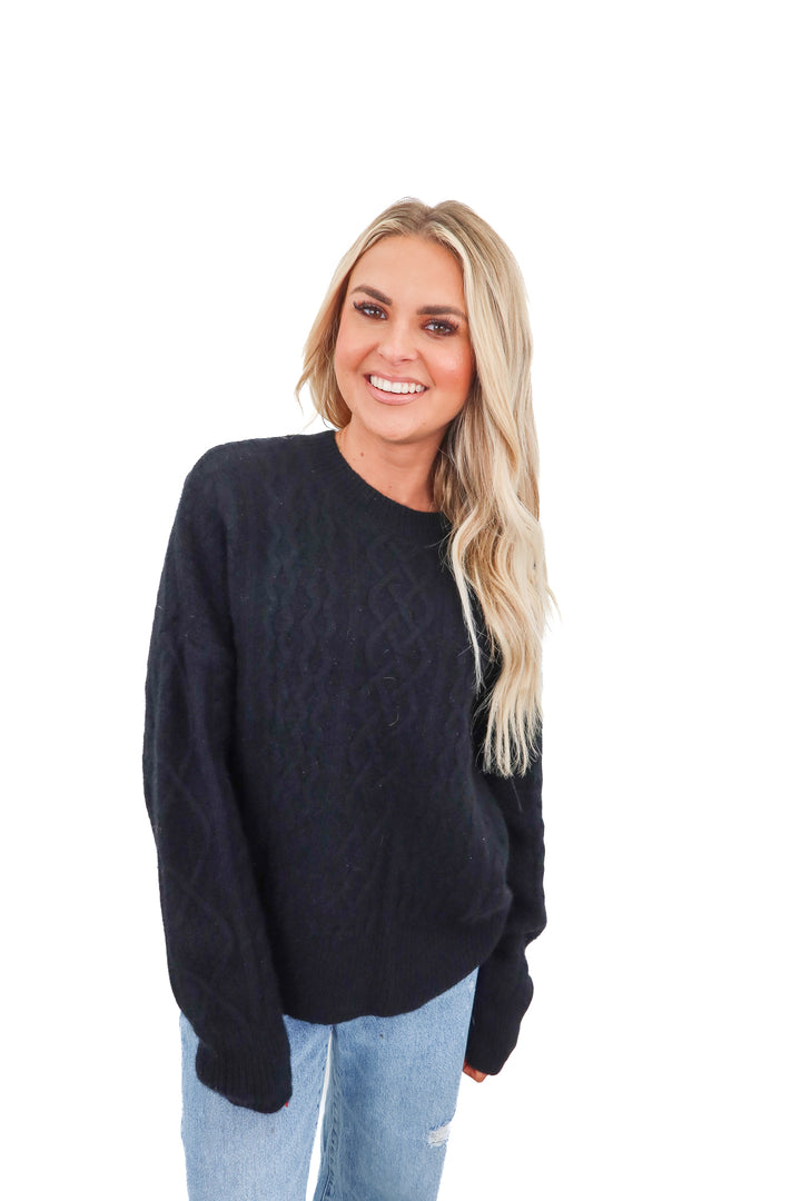 Favorite Daughter cable knit black sweater (S)