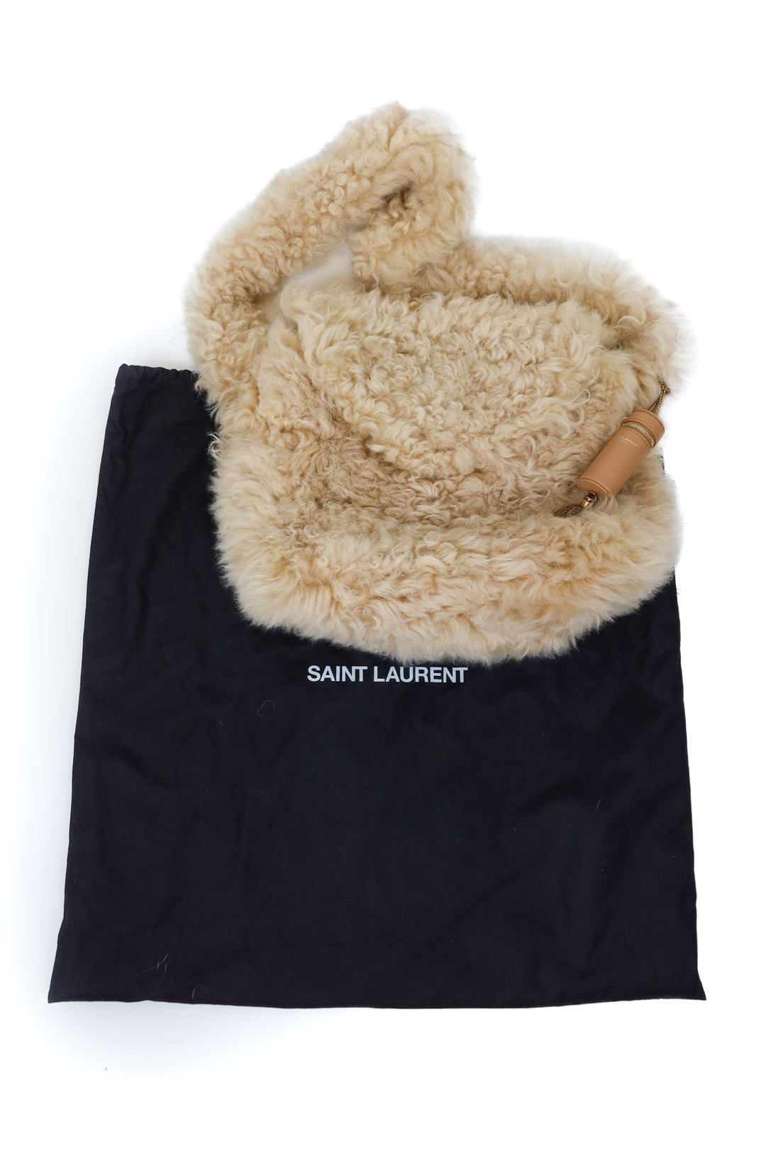 Saint Laurent Beige Genuine Shearling Shoulder Bag (retail approx. $4,000)*