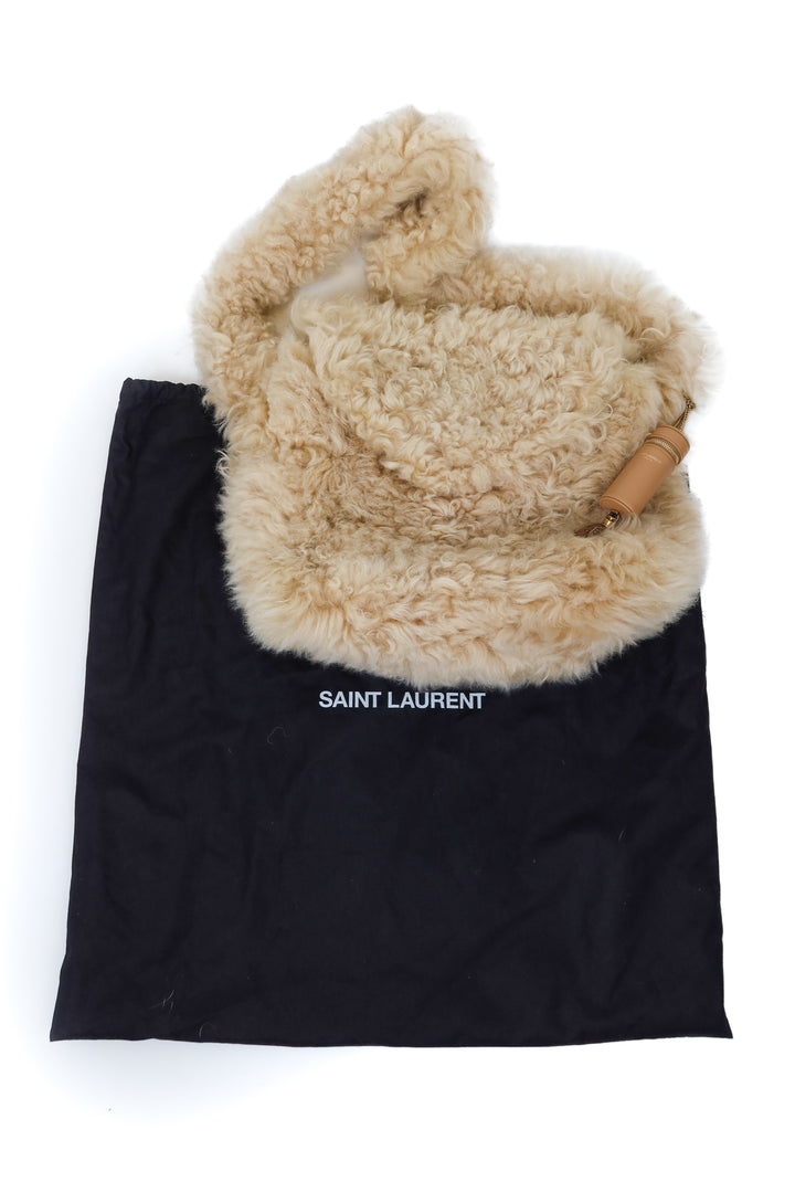 Saint Laurent Beige Genuine Shearling Shoulder Bag (retail approx. $4,000)*
