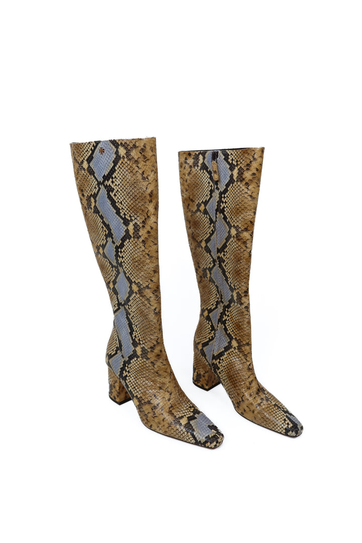 Tory Burch Snake Embossed Leather Tall Heeled Boots NWOT  (7.5; retail $648)
