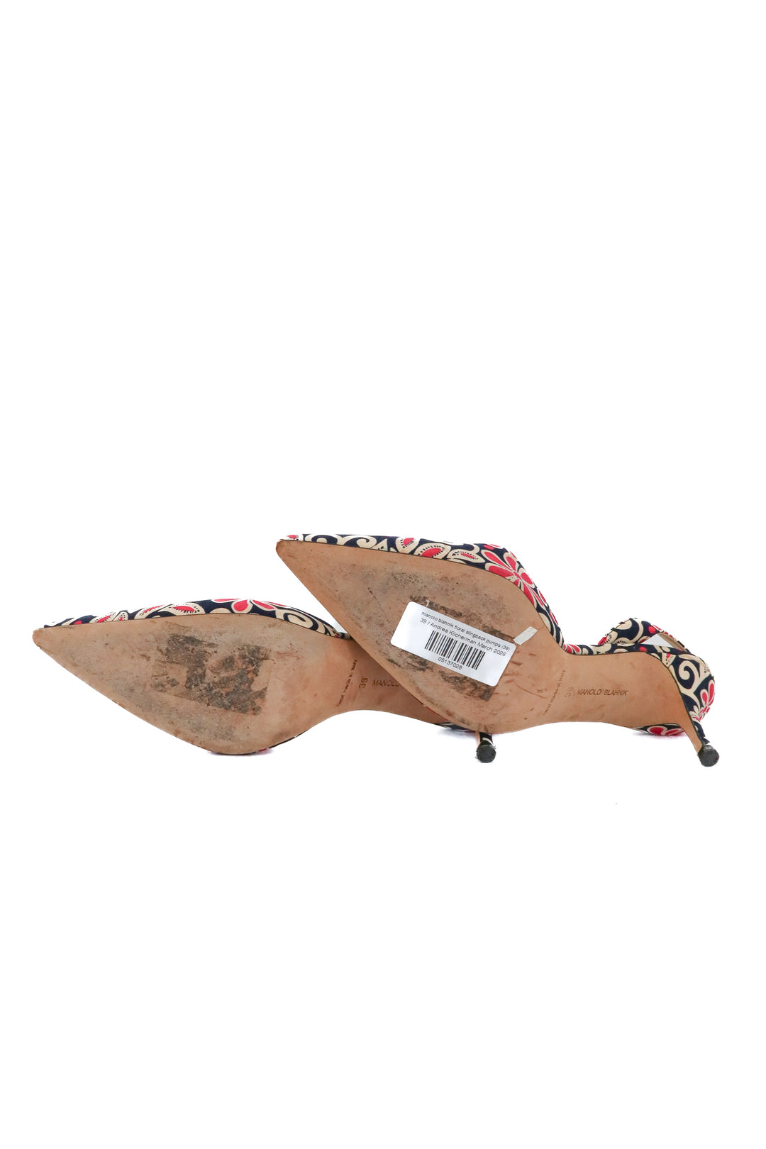 manolo blahnik floral slingback pumps (39; retail $995))