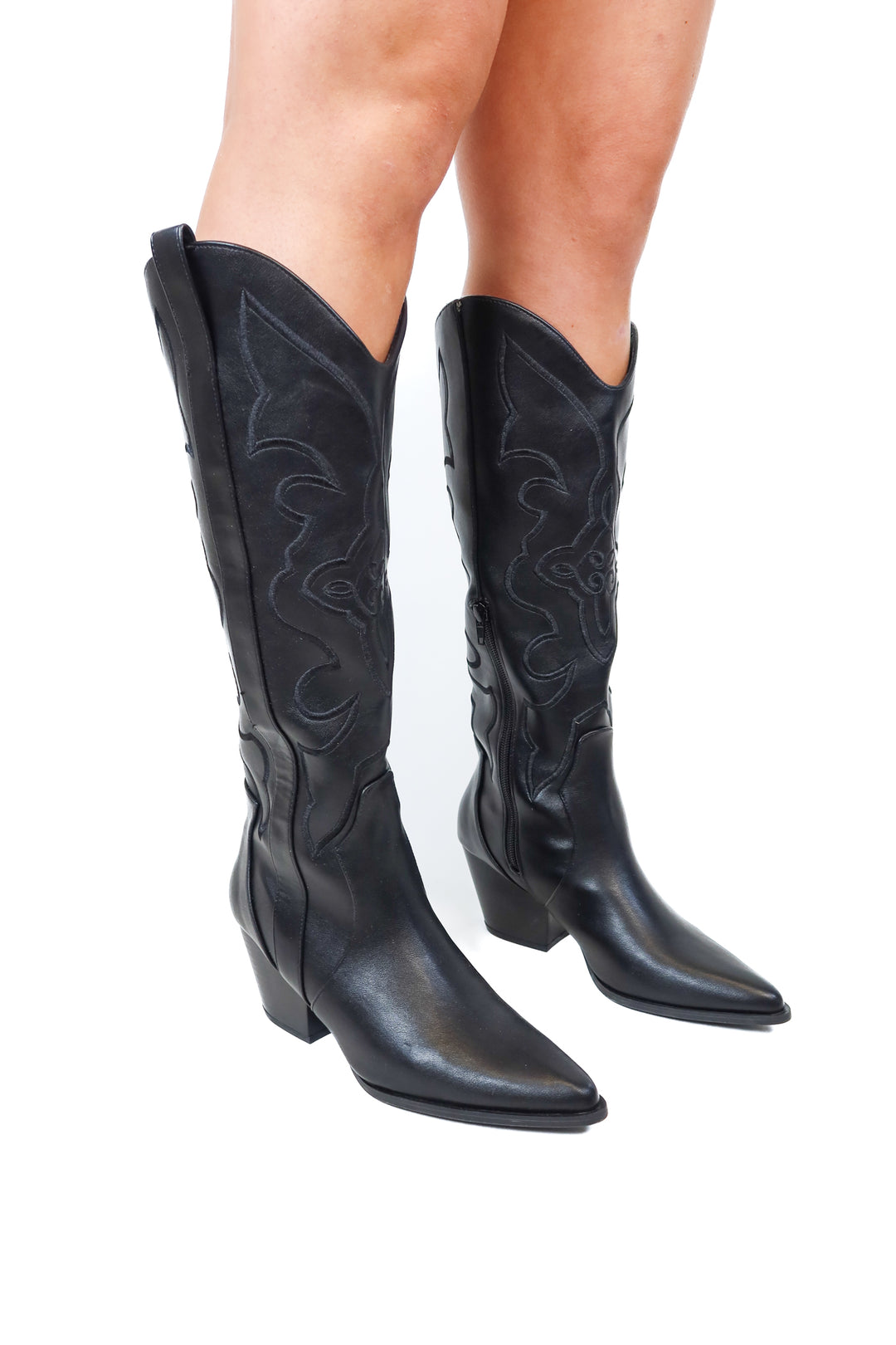 Black Vegan Leather Tall Western Boots NWOT (7.5)
