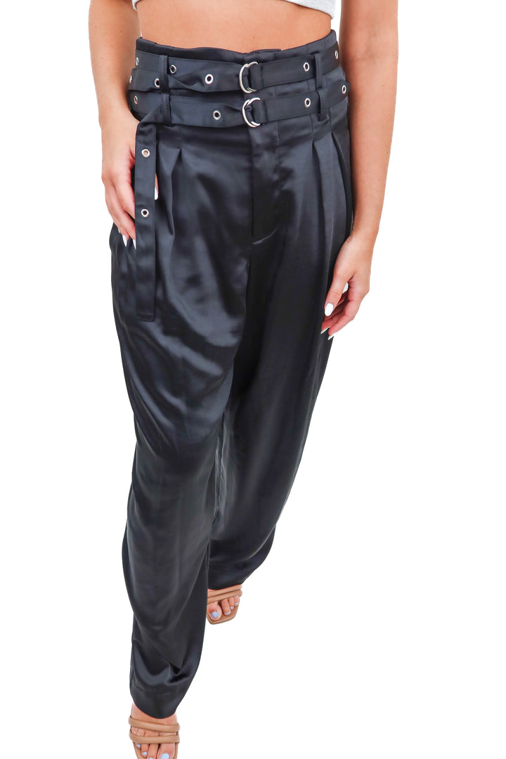 The Noli Shop black silk belted pants NWT (XS; retail $198)