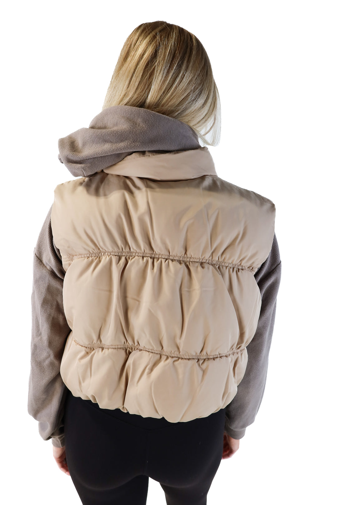 tan cropped puffer vest (s)