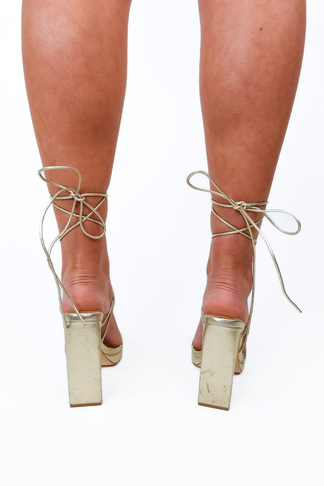 Raye Metallic Gold Lace Up Heels (6.5)