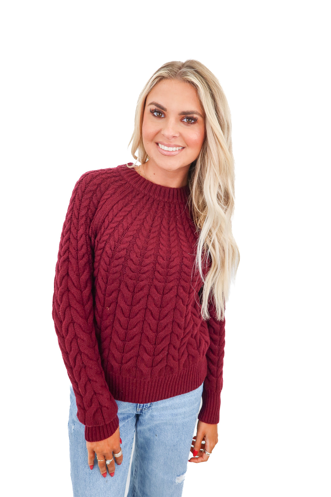 Ann Taylor burgundy cable knit sweater (XS)