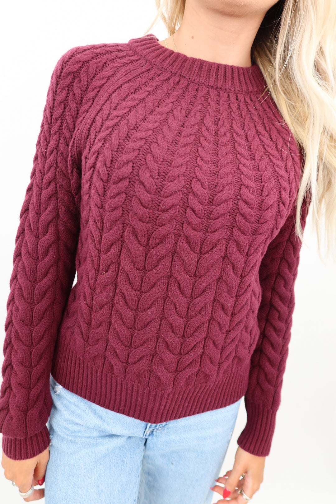 Ann Taylor burgundy cable knit sweater (XS)