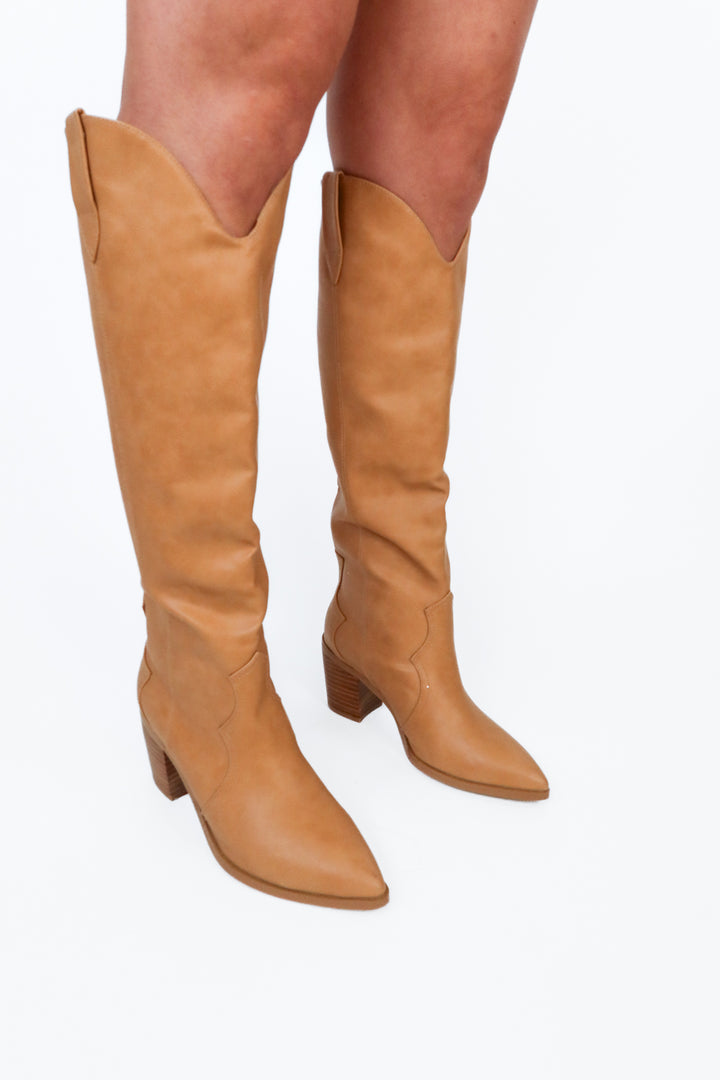 Billini Tan Faux Leather Tall Boots NWOT (8; retail $120)