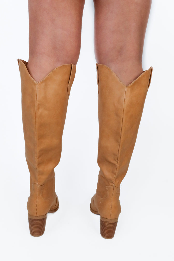 Billini Tan Faux Leather Tall Boots NWOT (8; retail $120)