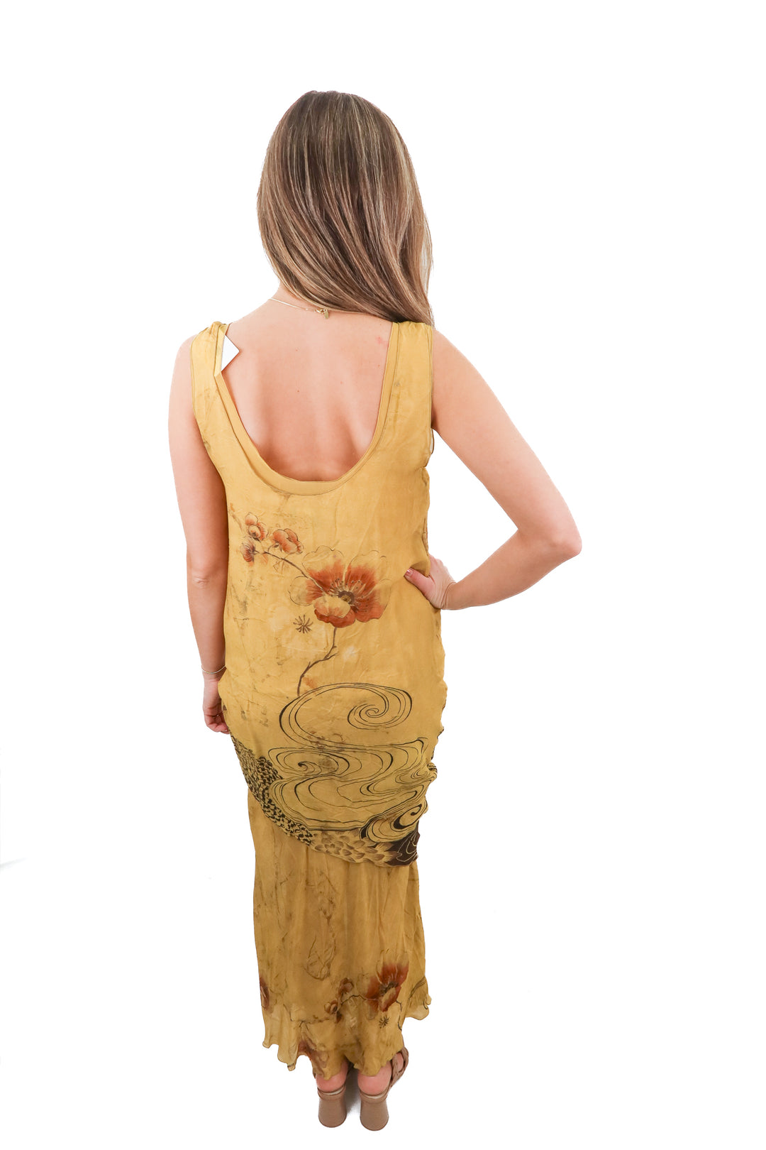 Zara yellow gold floral maxi dress (M)