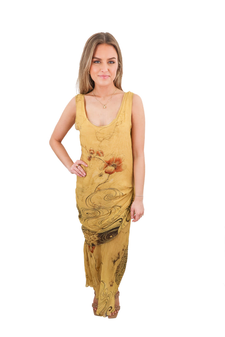 Zara yellow gold floral maxi dress (M)