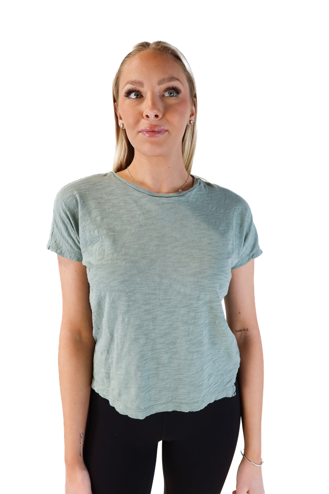 Madewell green short sleeve top (xs; retails for $35)