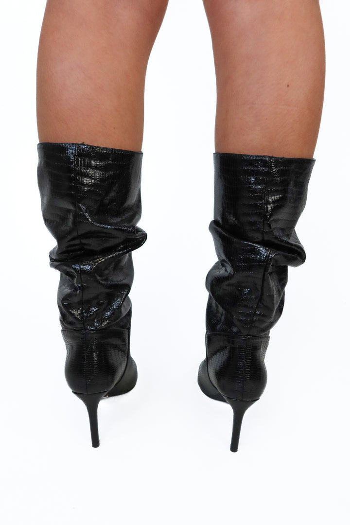 Billini black snakeskin ruched booties NWOT (8; retail $120)
