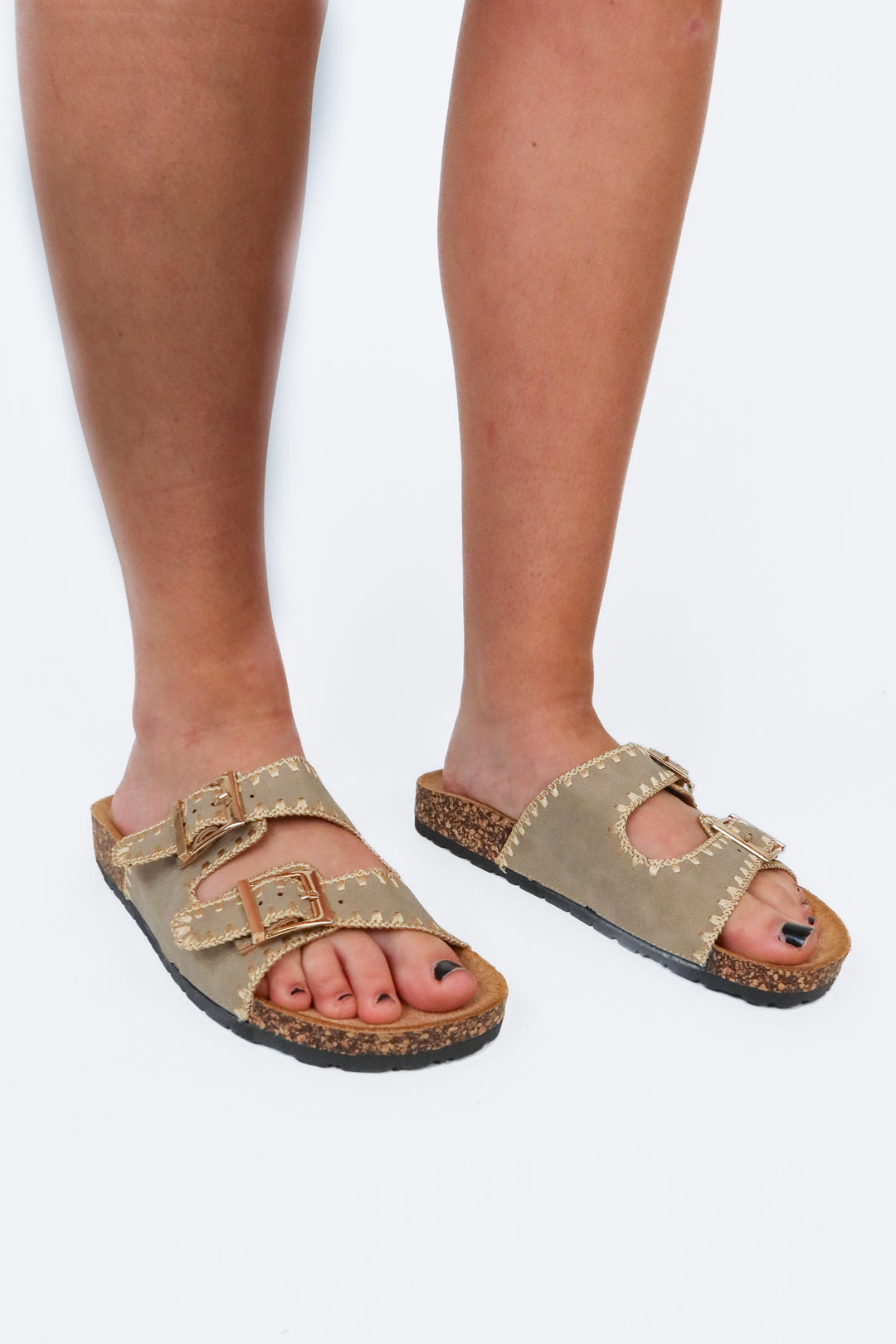 Krush Kandy Taupe Double Buckle Sandals NWOT (7; retail $68.95)